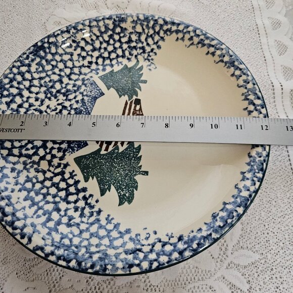 Folk Craft Cabin in the Snow Chop Plate 14" Tienshan round platter sponge paint - Picture 4 of 6